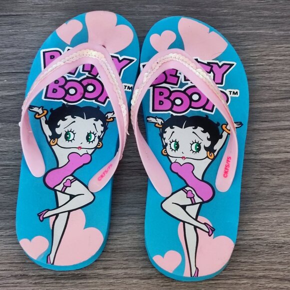 Betty Boop Flip-Flop blue with graphic design and sequins women's size S (5/6) - Picture 5 of 10